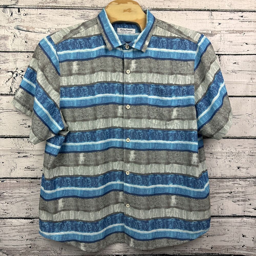 Tommy Bahama Shirt Men's Blue Gray "The Coconut Point" Island Zone‎ [Size XXL]